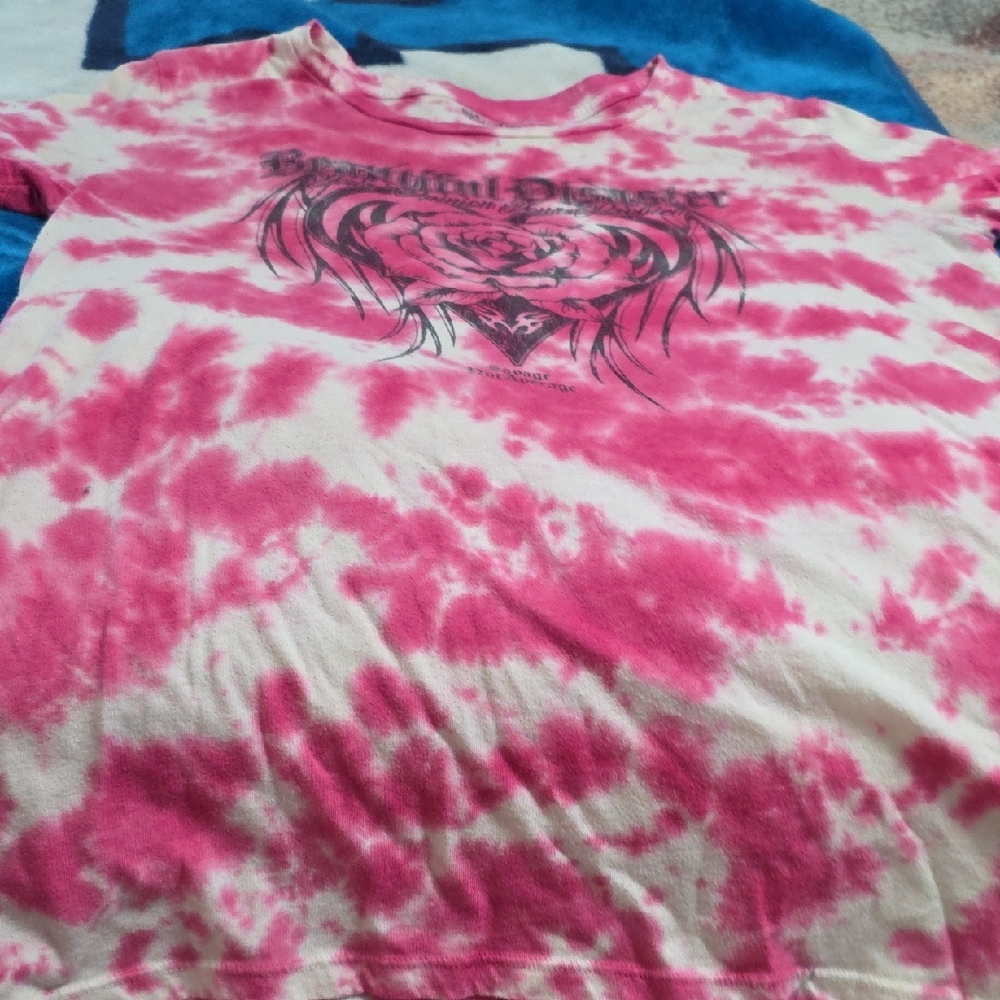 Womens Tie-Dye Beautiful Disaster Pink & White Graphic Tee